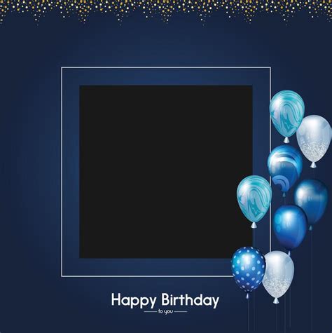 Happy Birthday photo Frame template with blue whitw balloons for ...