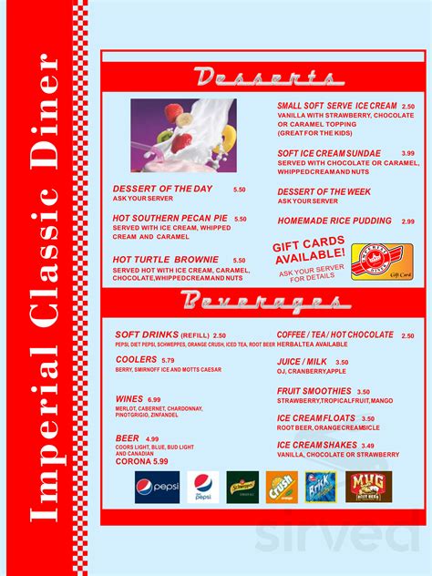 Imperial Diner Leamington menus in Leamington, Ontario, Canada