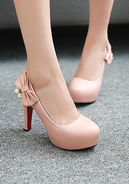 Pink Round Toe Chunky Bow Fashion High Heeled Shoes High Heel Shoes