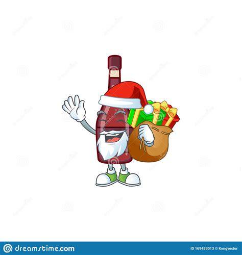 Santa Rote Flasche Wein Cartoon Charakter Design Mit Schachtel Geschenk