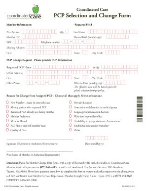 Fillable Online Chcw Pcp Change Form Wa Chcworg Fax Email Print