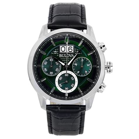 Bulova Sutton Classic Cron Grafo Correa De Cuero Esfera Verde Cuarzo