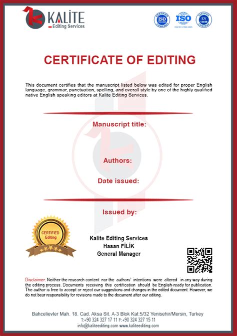 Certificate Of Editing Kalite Akademik Terc Me