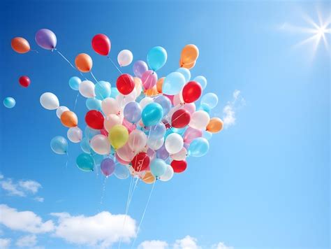 Premium Ai Image Colourful Balloons Flying In The Blue Sky