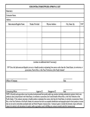 Fillable Online Ams Usda Updated 2011 Subcontractor Approval List Form