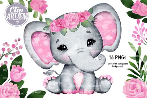 Pink Floral Girl Elephant Baby Shower Png Images Set By Clipartem The