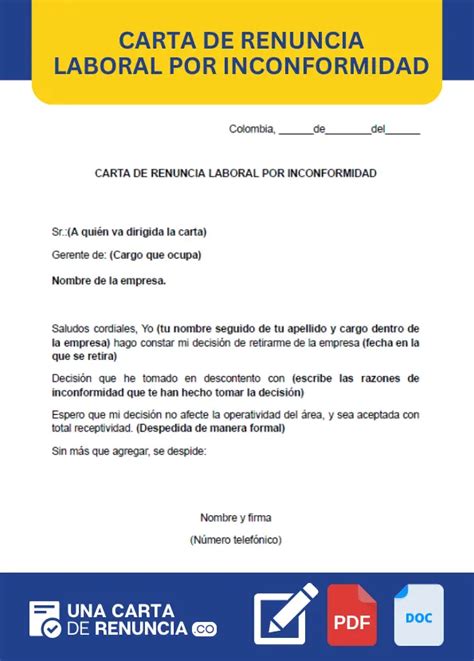 Carta De Renuncia Por Inconformidad Ejemplos