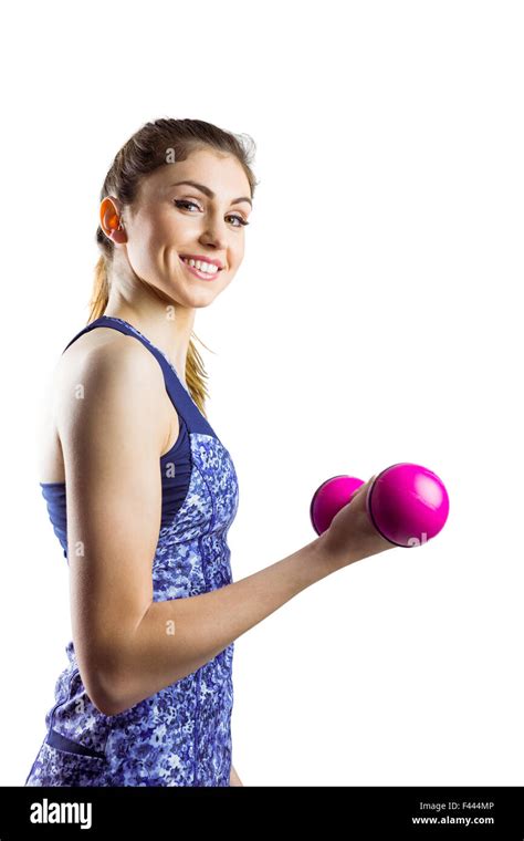 Fit Woman Lifting Pink Dumbbell Stock Photo Alamy