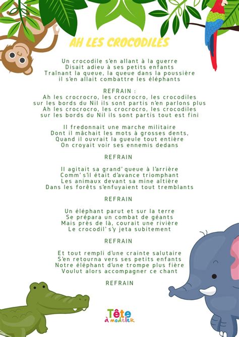 Ah les crocodiles les paroles à imprimer Chanson Enfant Tête à modeler