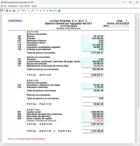 Balance General Por Agrupador Del SAT
