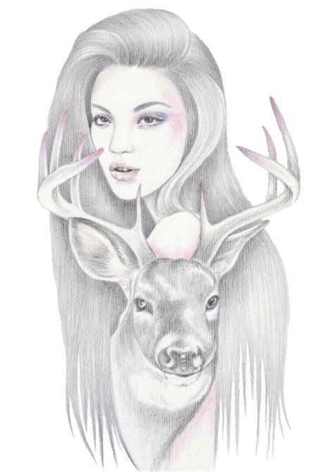 Mothernature Adult Coloring Deer Art Drawings Female Sketch