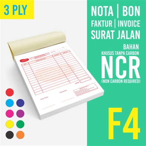 Jual Cetak Buku Nota Bon F Ply Custom Warna Tinta Standar Polos