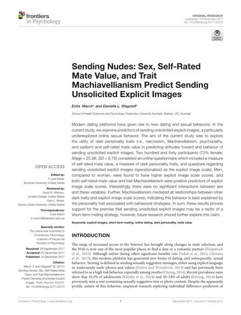 PDF Sending Nudes Sex Self Rated Mate Value And Trait Machiavellianism Predict Sending