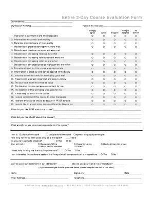 Fillable Online Course Evaluation Form Physical Therapy Private