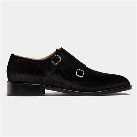 Double monk strap shoes in black velvet