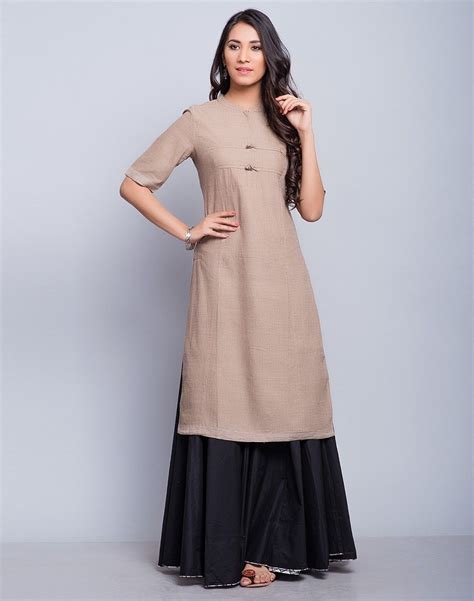 Cotton Khadi Elbow Sleeves Long Kurta Clothes For Women Indian