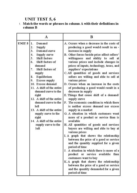 UNIT TEST 5 6 English UNIT TEST 5 6 1 Match The Words Or Phrases