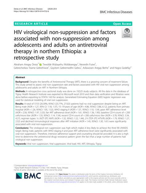 Pdf Hiv Virological Non Suppression And Factors Associated With Non Suppression Among