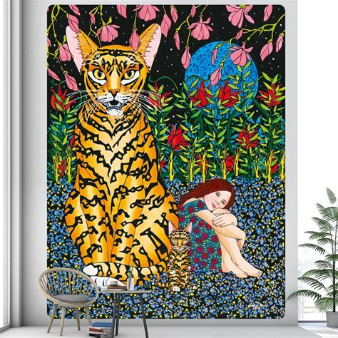 Beautiful Naked Girl Tiger Home Deco Art Printed Tapestry Hippie