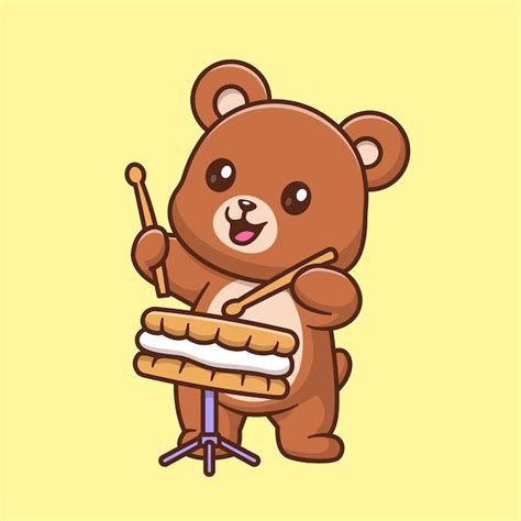 Lindo Oso Jugando Galleta Tambor Dibujos Animados Vector Icono