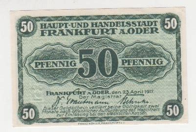 Deutschland Frankfurt Oder 50 Pfennig Schein 1917 Fast GEM UNC MA