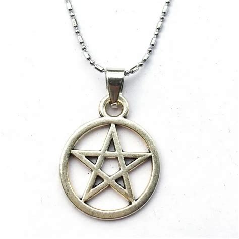 Round Shaped Star Inside Pendant Blessed Necklace Pentagram Wiccan ...