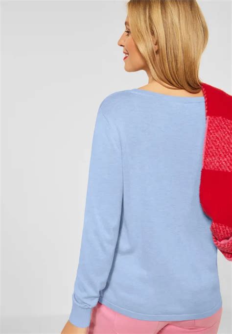 Street One Pullover Avec Col Bateau Pour Femmes En Bleu Street One