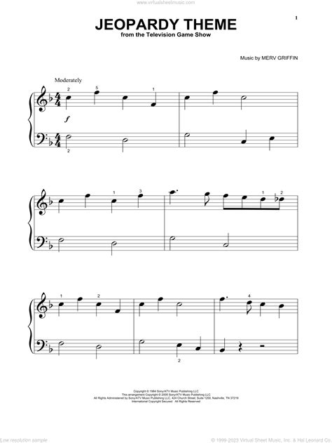 Jeopardy Theme Beginner Sheet Music For Piano Solo Pdf