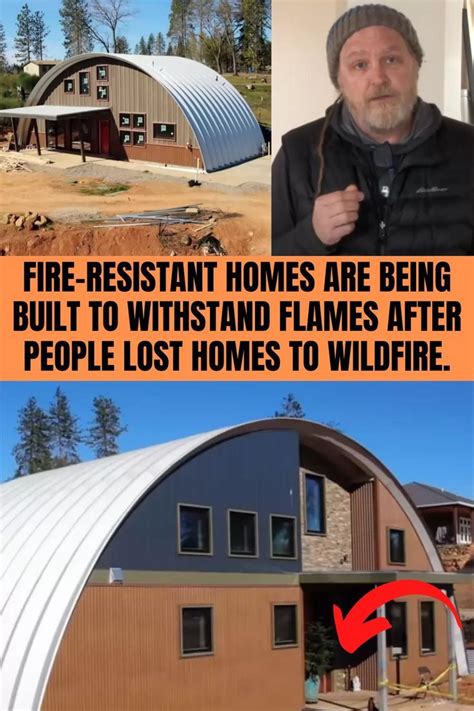 A Man Standing In Front Of A House With The Caption Fire Resistant