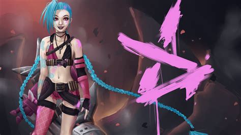 Papel De Parede Videogames Fantasia Arte Anime Cabelo Azul Jinx