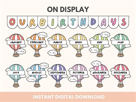 Hot Air Balloon Classroom Birthday Display Class Birthday Bulletin Board Display Rainbow