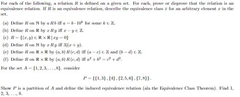 Solved For each of the following, a relation R is defined on | Chegg.com