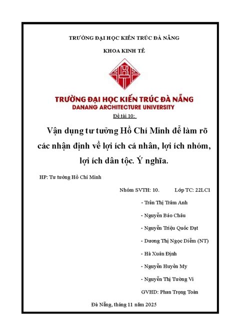 de tai  van dung tu tuong ho chi minh ve loi ich ca nhan nhom va
