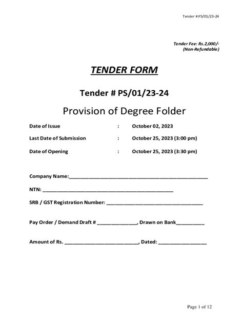 Fillable Online Tenders Iba Edu Provision Of Degree Folder Tenders