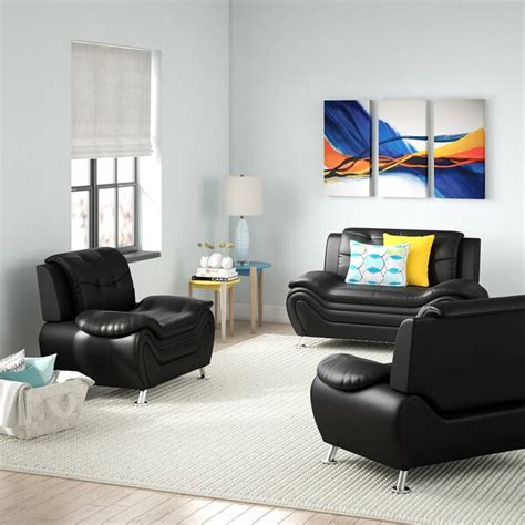 Ivy Bronx Balcer 3 Piece Vegan Leather Living Room Set Reviews