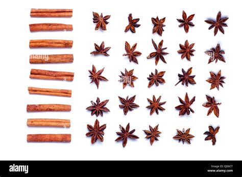 Top View Row Of Aromatic Cinnamon Sticks And Star Anise Stock Photo Alamy