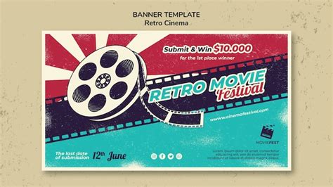 Free PSD | Horizontal banner template for retro cinema