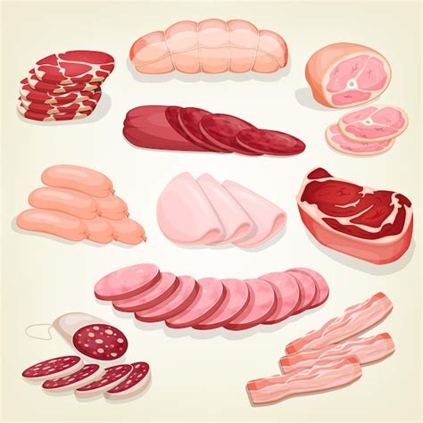 Premium Vector Various Meat Products Set Of Butchery Including Salami