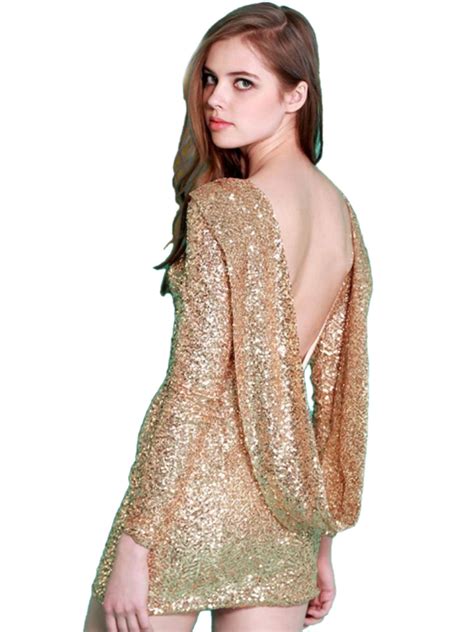 Luxurious Golden Sequin Backless Party Dress Choies