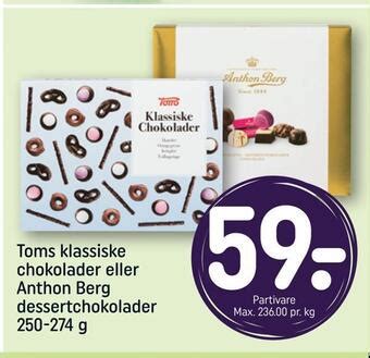 Toms Klassiske Chokolader Eller Anthon Berg Dessertchokolader Tilbud