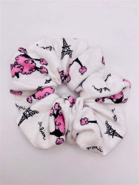 White With Pink Poodles Eiffel Tower Hair Scrunchies - Etsy