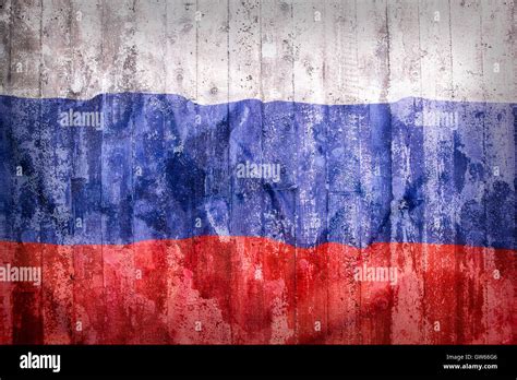 Grunge Style Of Russia Flag On A Brick Wall For Background Stock Photo