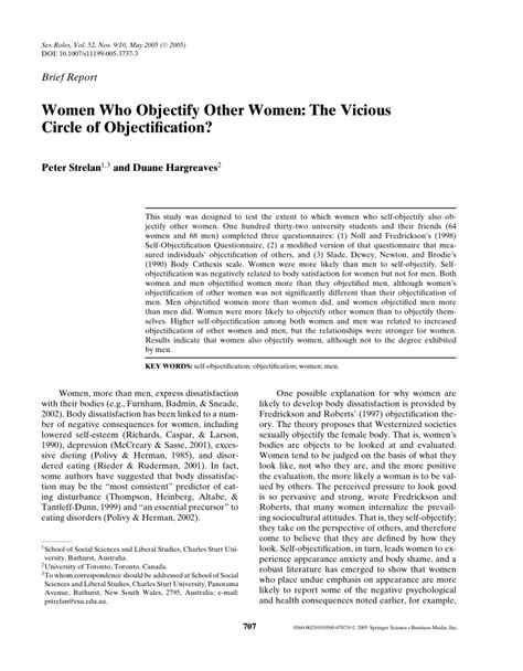 Pdf Women Who Objectify Other Women The Vicious Circle Of Objectification