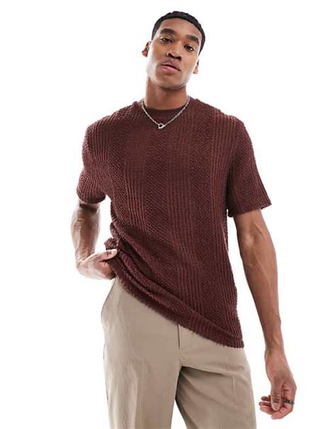 Asos Design Relaxed T Shirt In Brown Texture Asos