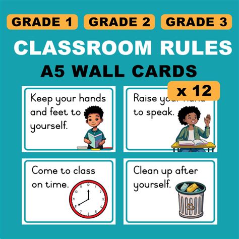 Classroom Rules A5 Wall Cards X12 • Teacha