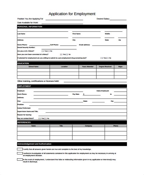 Free Sample Employee Application Forms In Ms Word Pdf