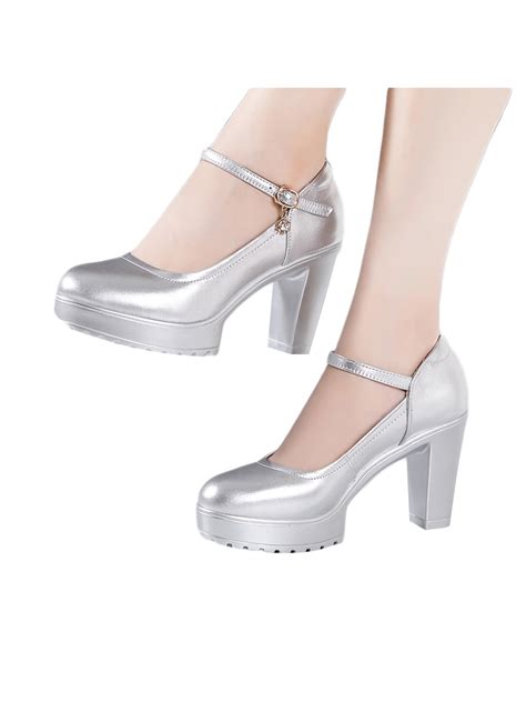 Silver Chunky Heel Platform Shoes