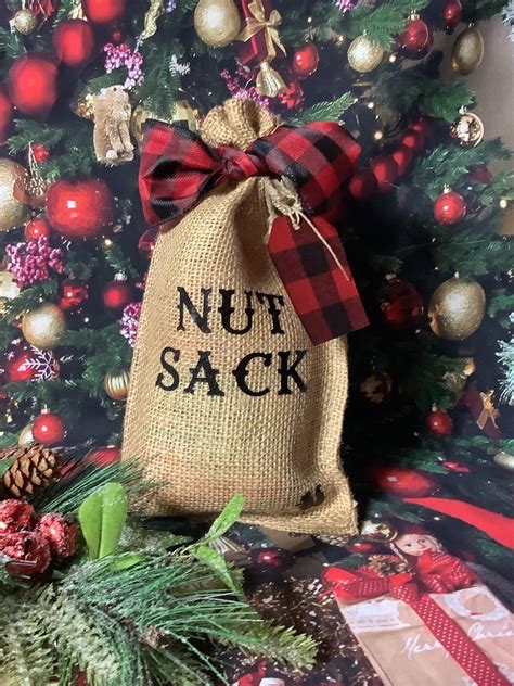 Nut Sack Burlap T Bag Buffalo Plaid Farmhouse Tag Christmas Gag T