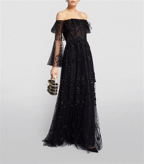 Womens Zuhair Murad Black Embellished Off The Shoulder Gown Harrods