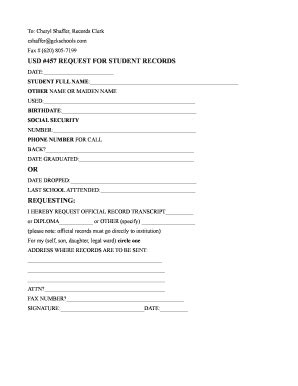 Fillable Online USD 457 REQUEST FOR STUDENT RECORDS Fax Email Print